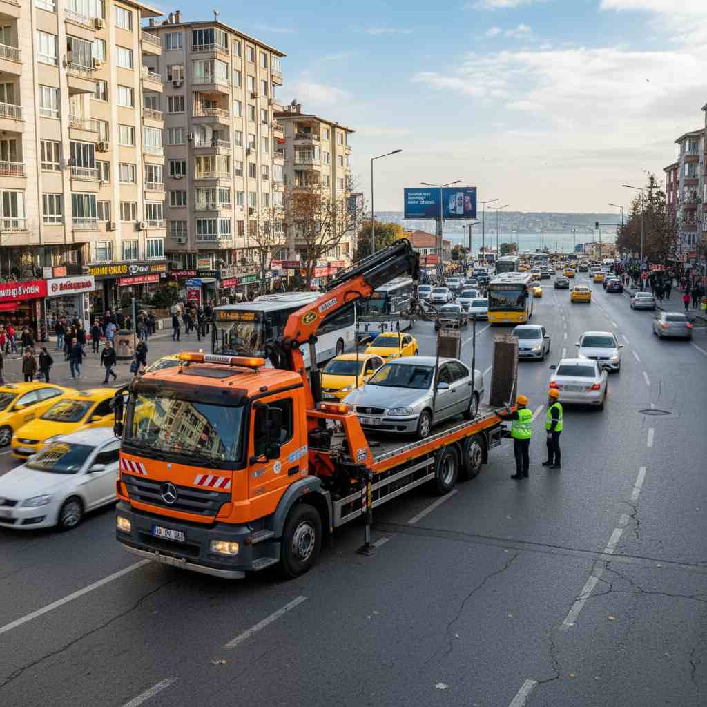 Avcılar'da çekici hizmeti veren bir tow truck