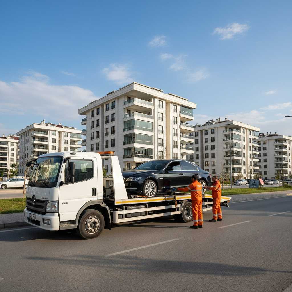 Bahçeşehir'de yolda kalan bir araca çekici hizmeti.