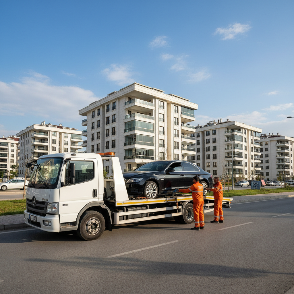 Bahçeşehir'de yolda kalan bir araca çekici hizmeti.