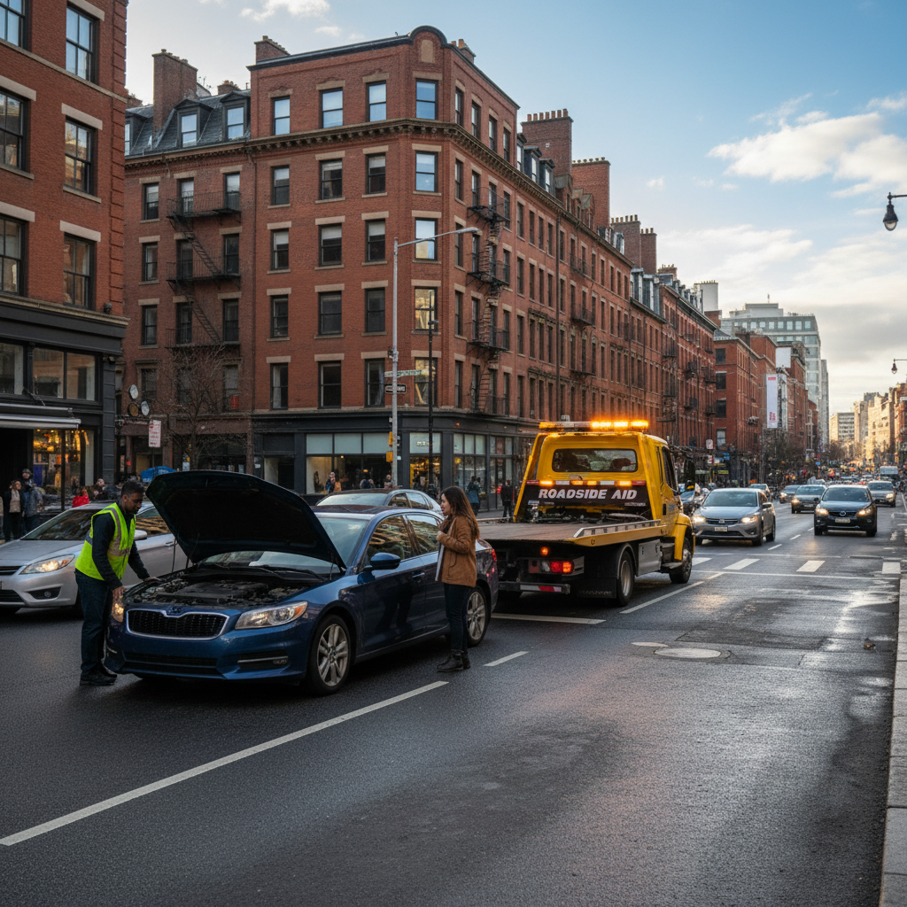 Beylikdüzü'nde yolda kalan bir araç ve oto çekici