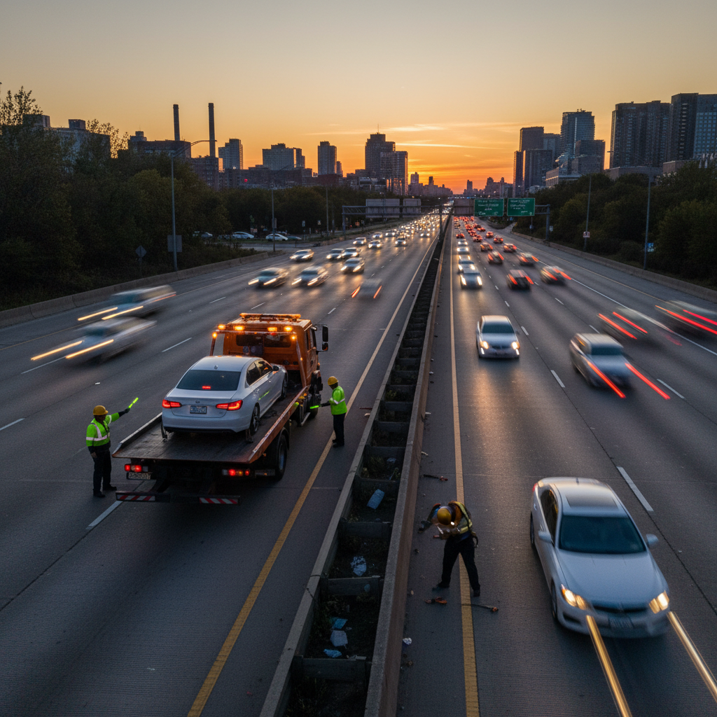 Büyükçekmece'de yol yardımı yapan bir çekici