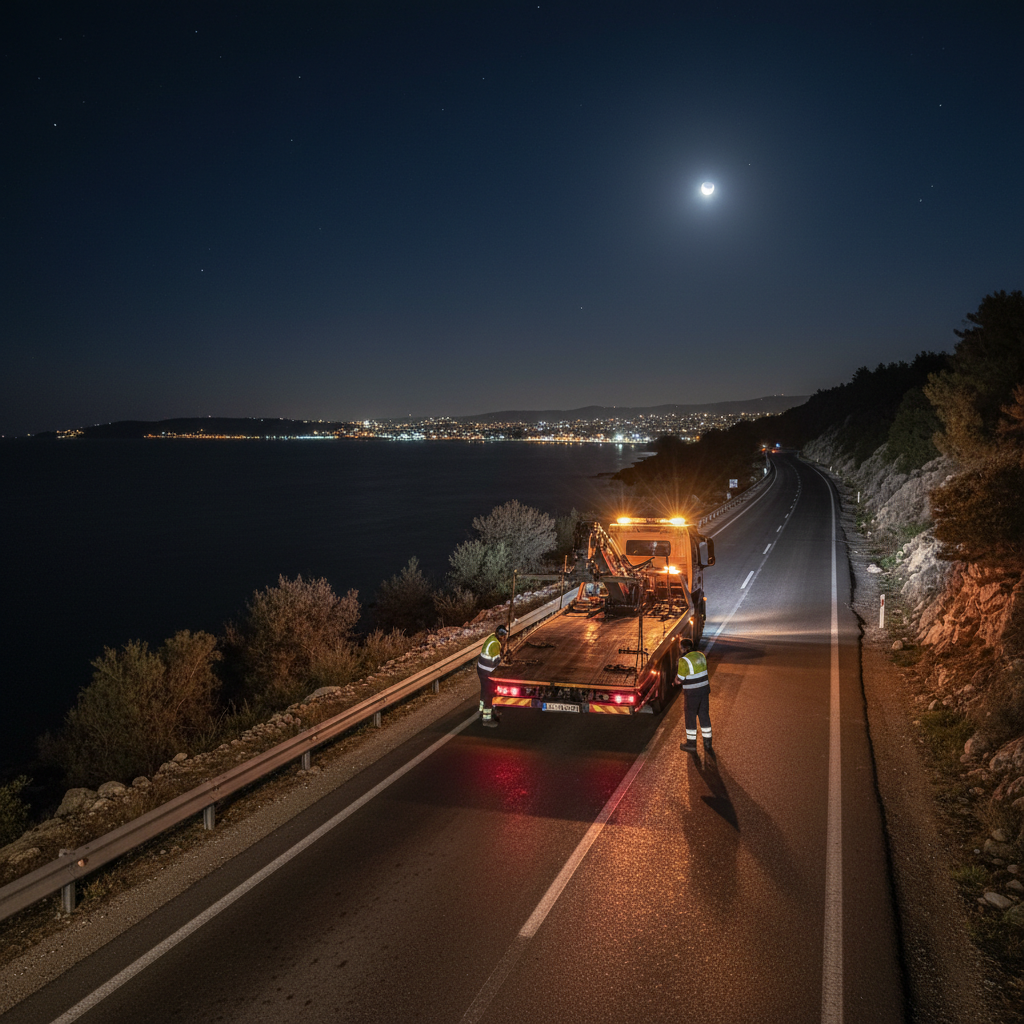 Büyükçekmece'de yol kenarında arızalanmış bir araç.