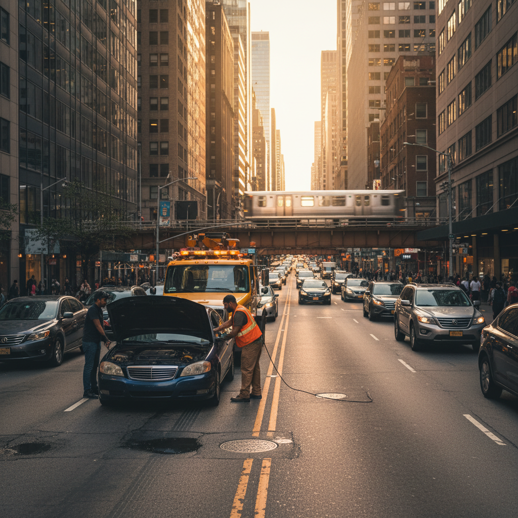 Esenyurt'ta yolda kalan bir araca yardım eden oto çekici